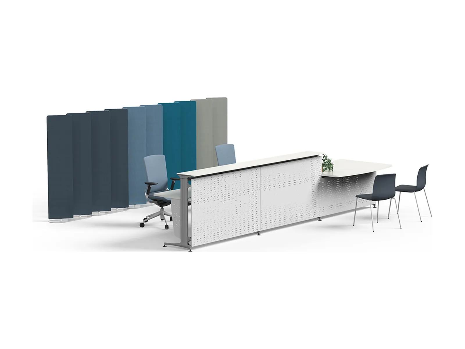 Actiu 360, paneles orientados en distintos ángulos junto a una mesa