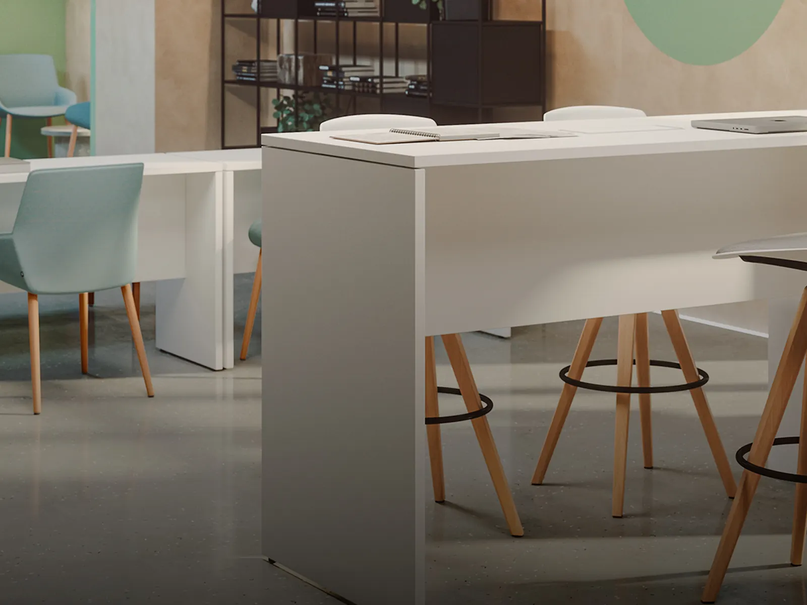 Mesa alta Actiu Ofimat Plus con taburetes