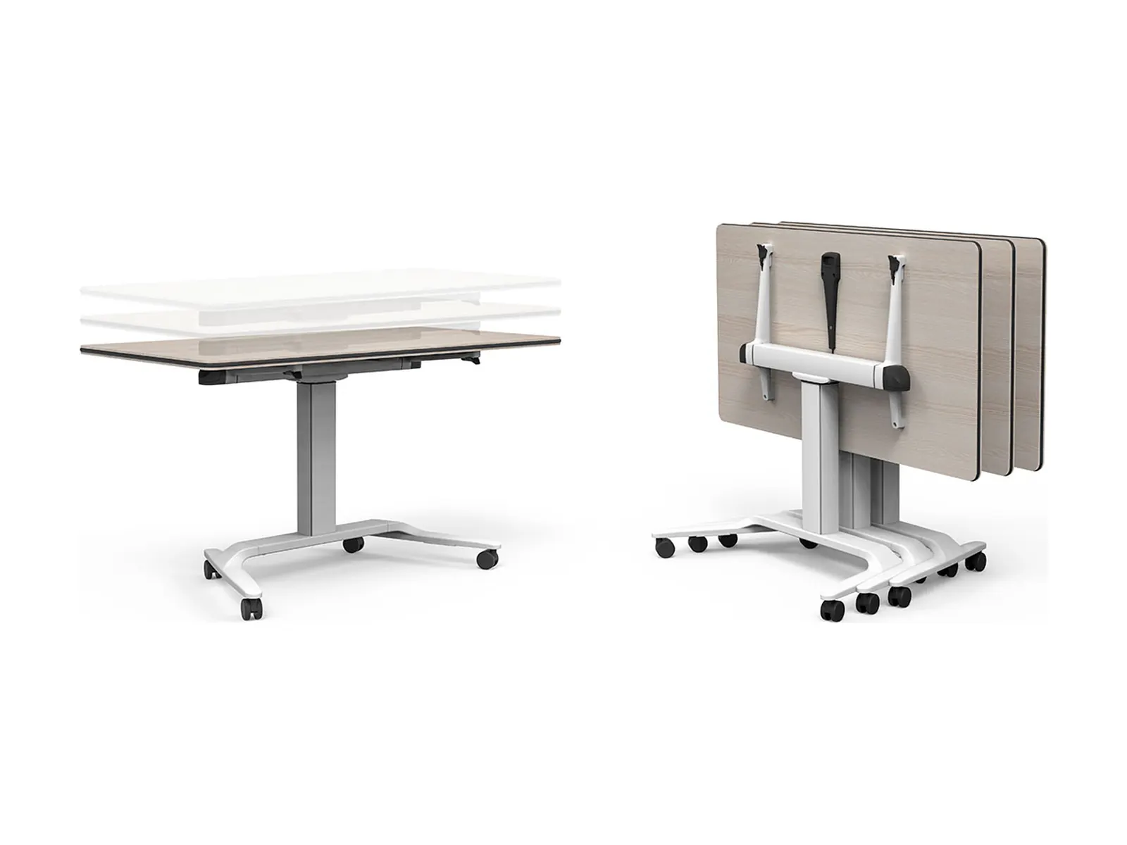 Actiu Talent 500, mesa plegada y apilada junto a la extendida