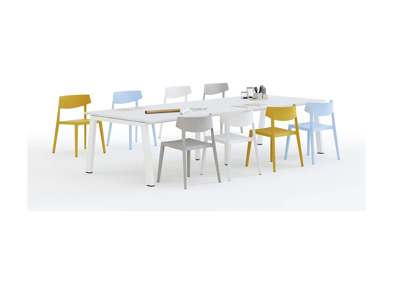 Mesa de reunión del programa Actiu Vital Plus con patas de madera