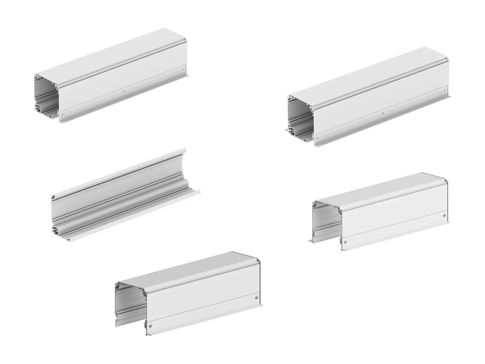 Cajón de aluminio One Box de Bandalux en sus distintas configuraciones, sobre fondo blanco