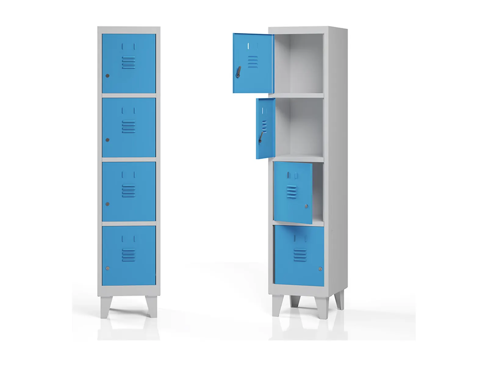 Taquillas metálicas Gapsa T30/T40, módulo de 1 columna y 4 puertas con una puerta abierta