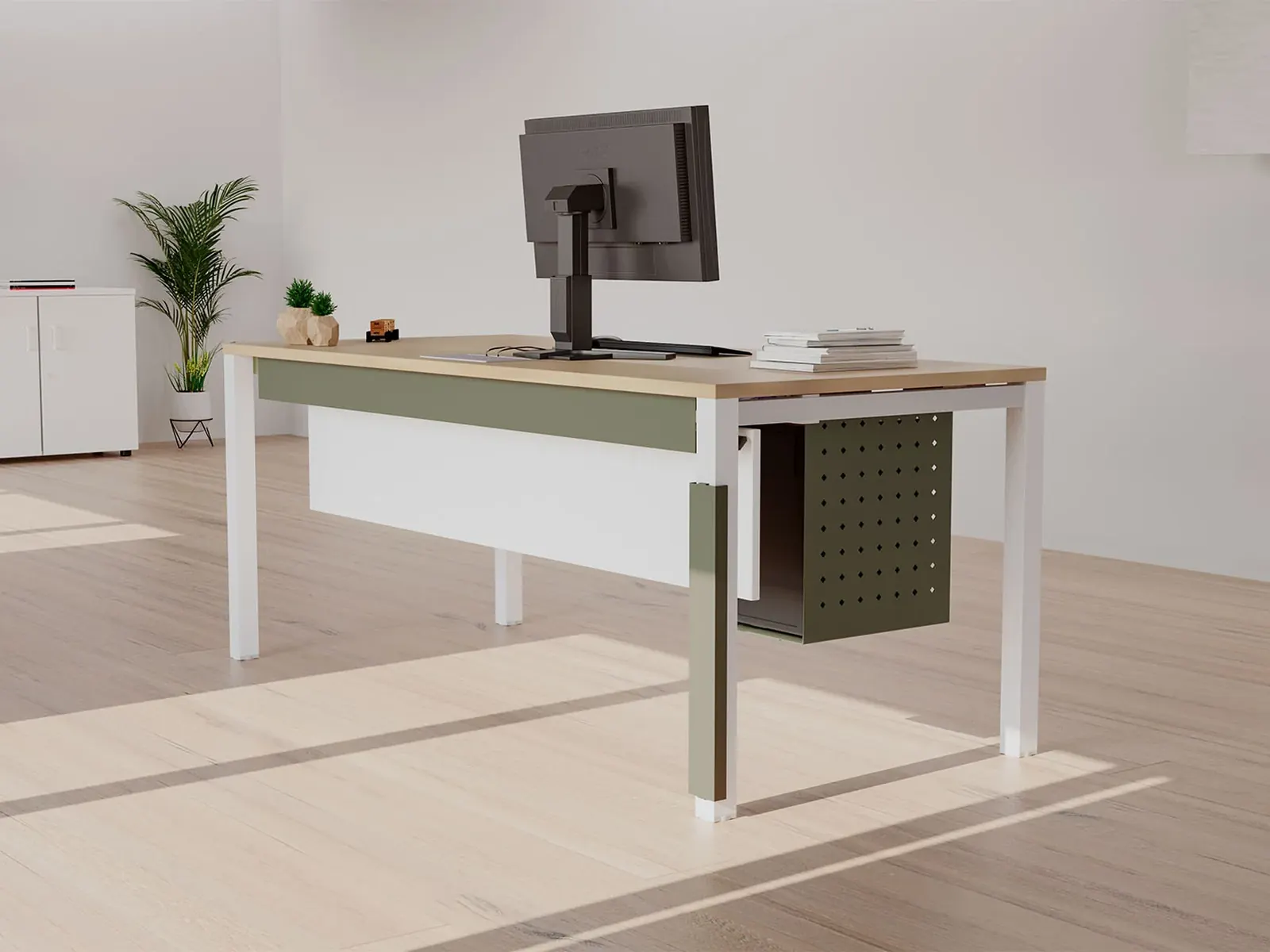 Limobel Inwo Nix, mesa operativa con monitor en escena de oficina