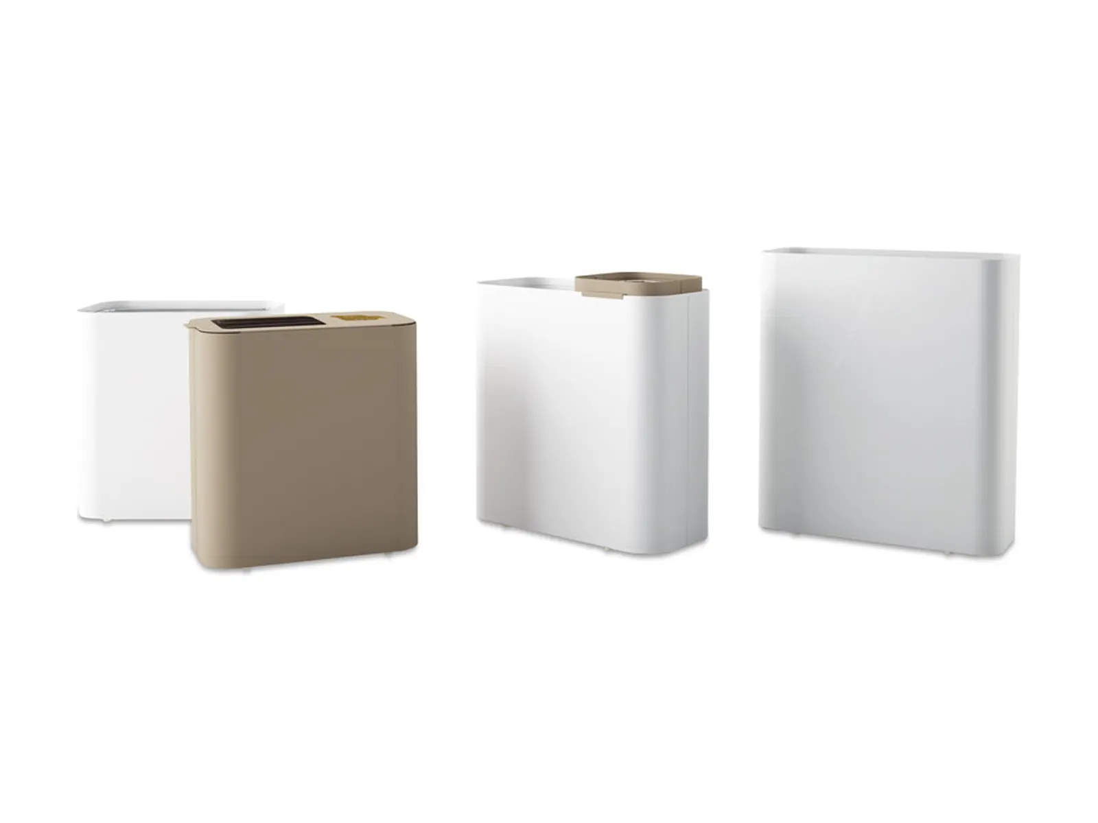 Papeleras Systemtronic Drop en acabado bronce y blanco, distribuidas por Ofillorca en Mallorca