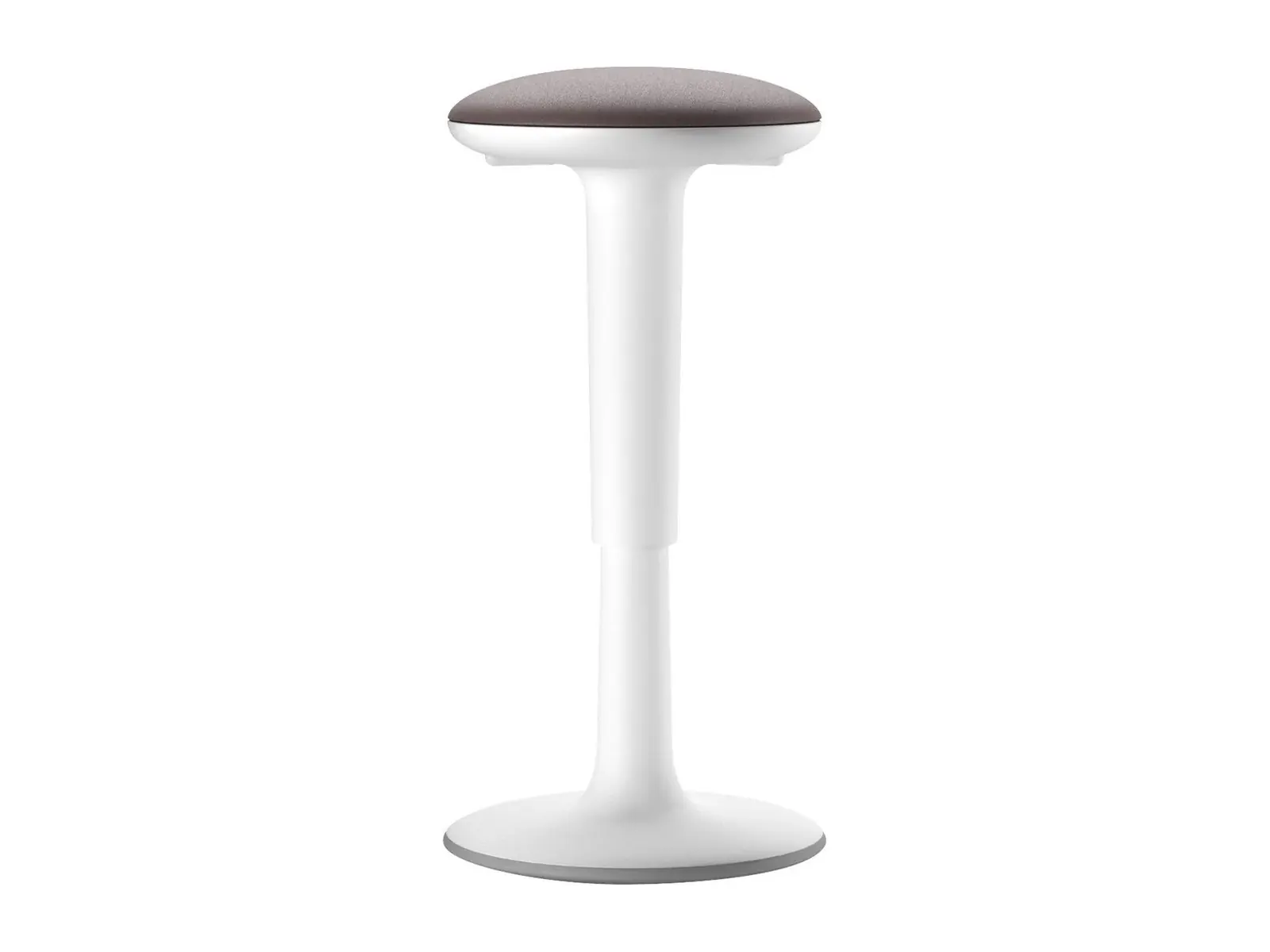 Taburete Orange con cuerpo blanco y asiento tapizado en color topo